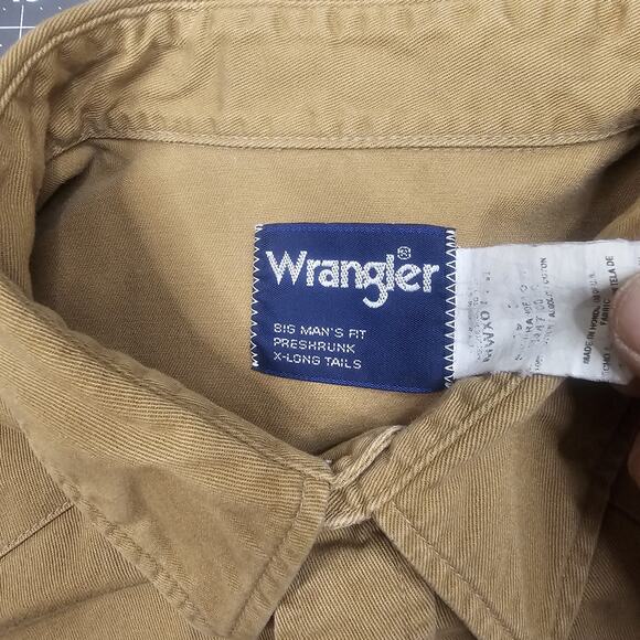 Vintage Wrangler Shirt Mens XXL Big Tan Heavy Twill Snap Western Cowboy 90s - Picture 8 of 15